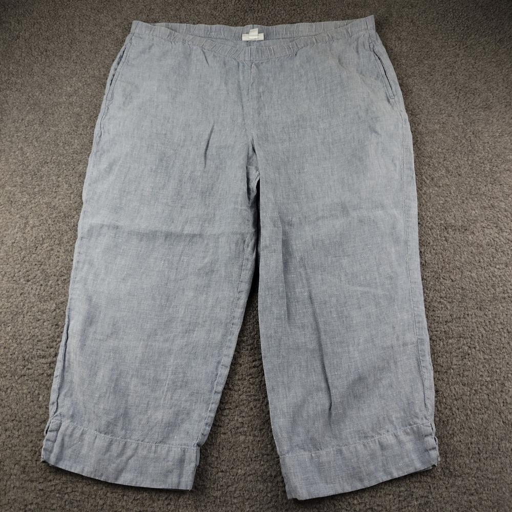 J. Jill Linen Pants Sz Large Petite Love Linen Blue Cropped Minimalist Coastal